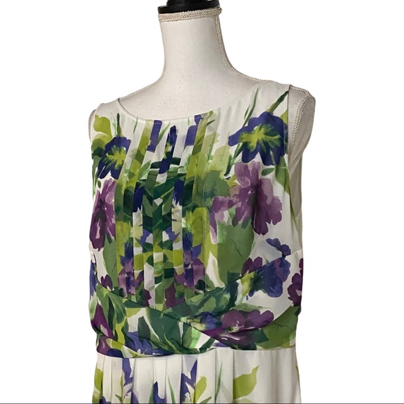 Ralph Lauren Sleeveless Pleated Fit & Flare Floral Dress SZ 14 White Multicolor - Picture 4 of 10
